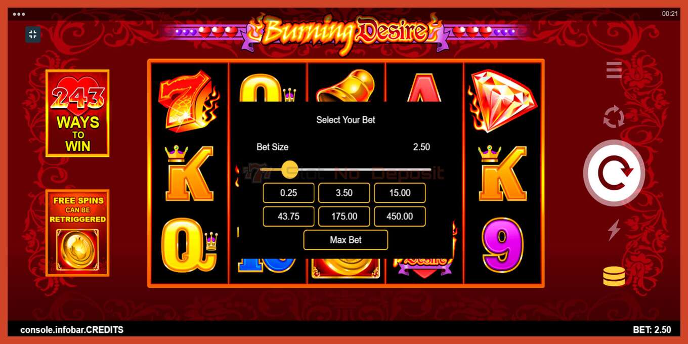 Slot screenshot: Burning Desire no deposit, number - 8