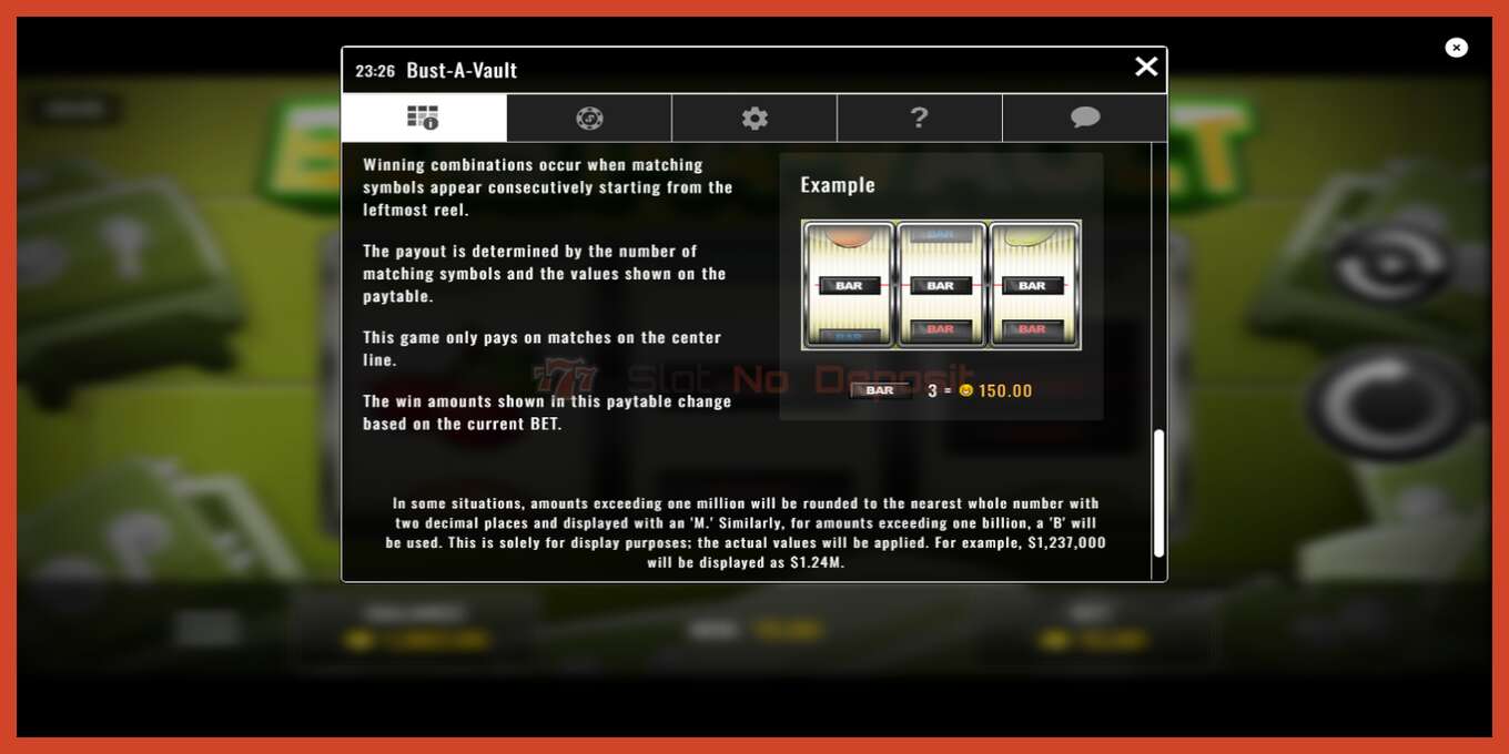 Slot screenshot: Bust A Vault no deposit, number - 7