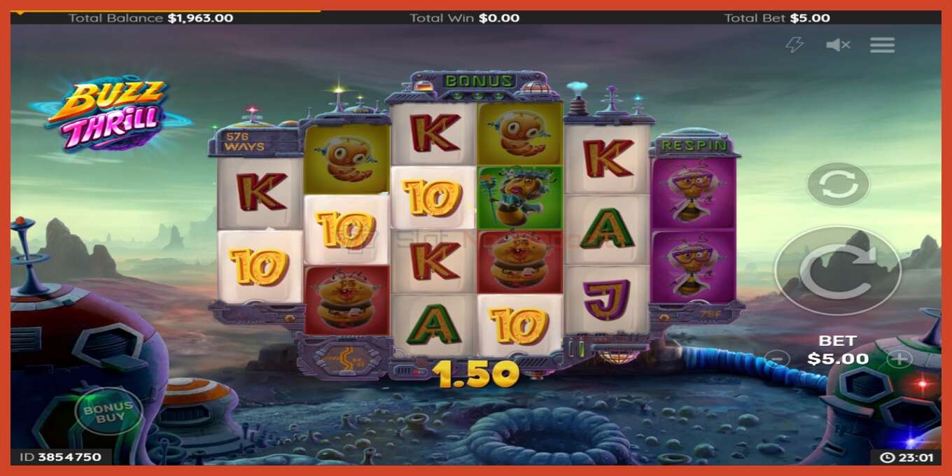 Slot skærmbillede: Buzz Thrill intet depositum, antal - 3