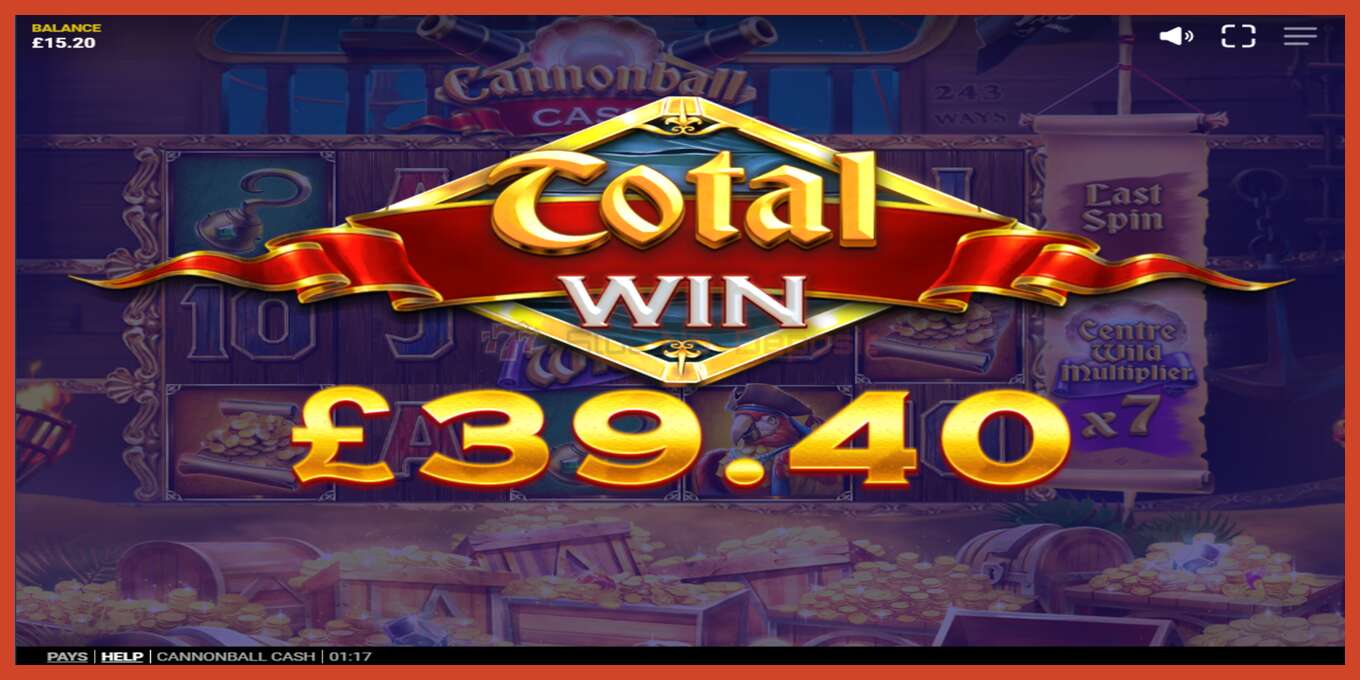 Slot screenshot: Cannonball Cash no deposit, number - 5