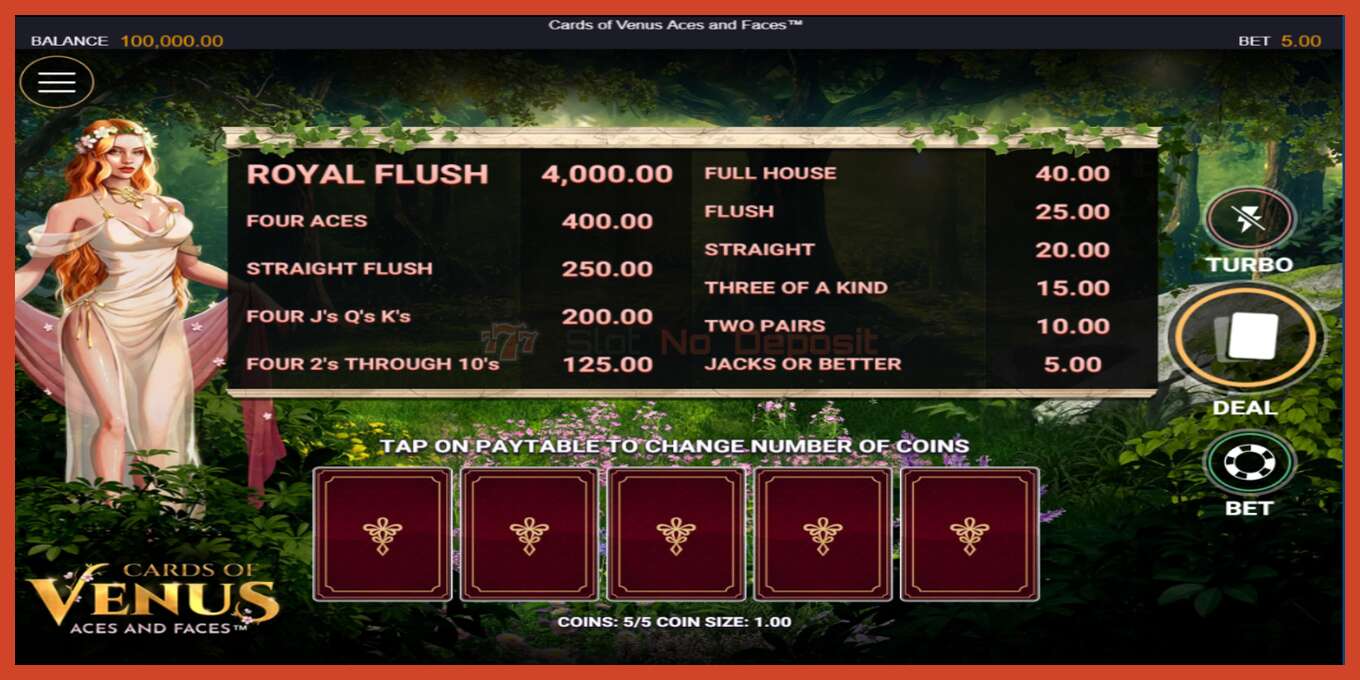 Slot screenshot: Cards of Venus Aces and Faces no deposit, number - 2