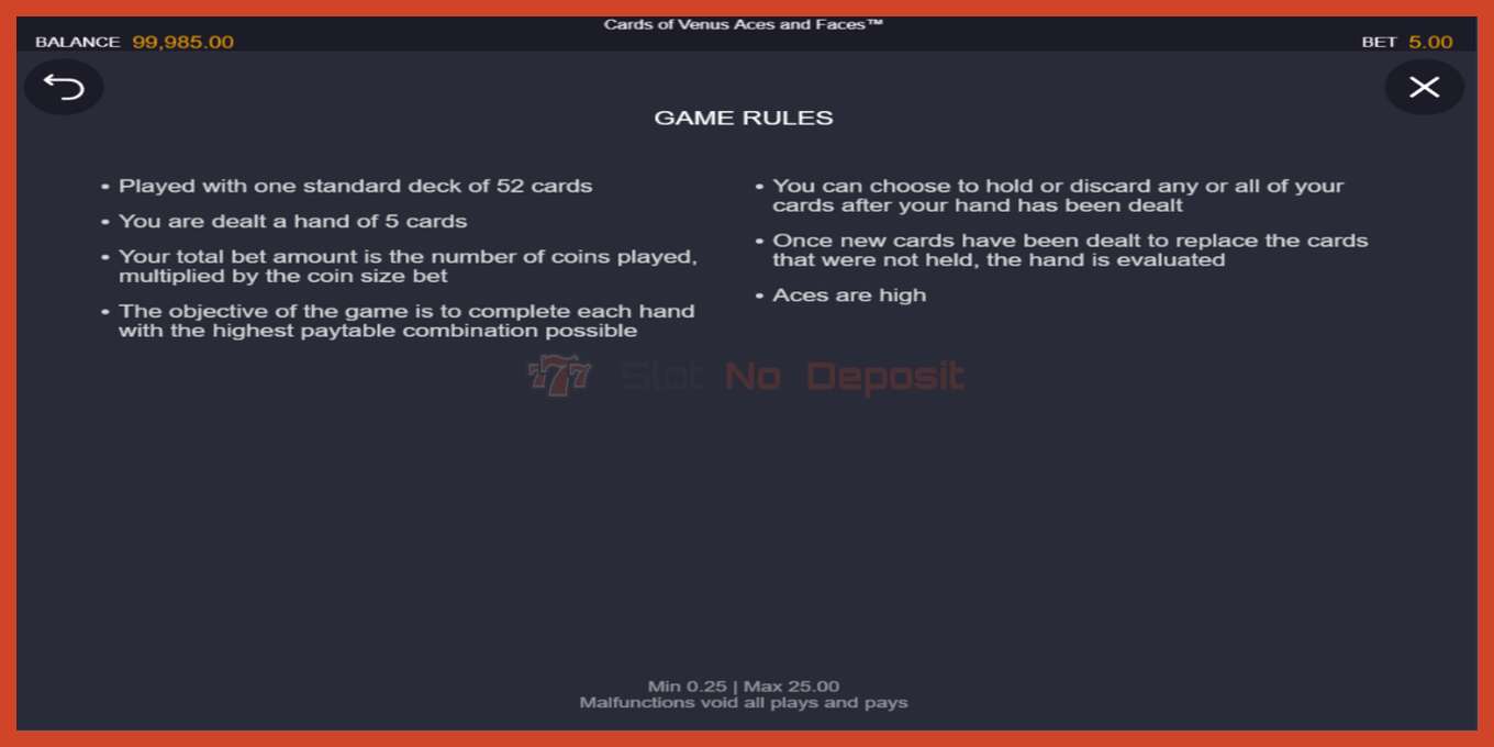 Slot screenshot: Cards of Venus Aces and Faces no deposit, number - 4