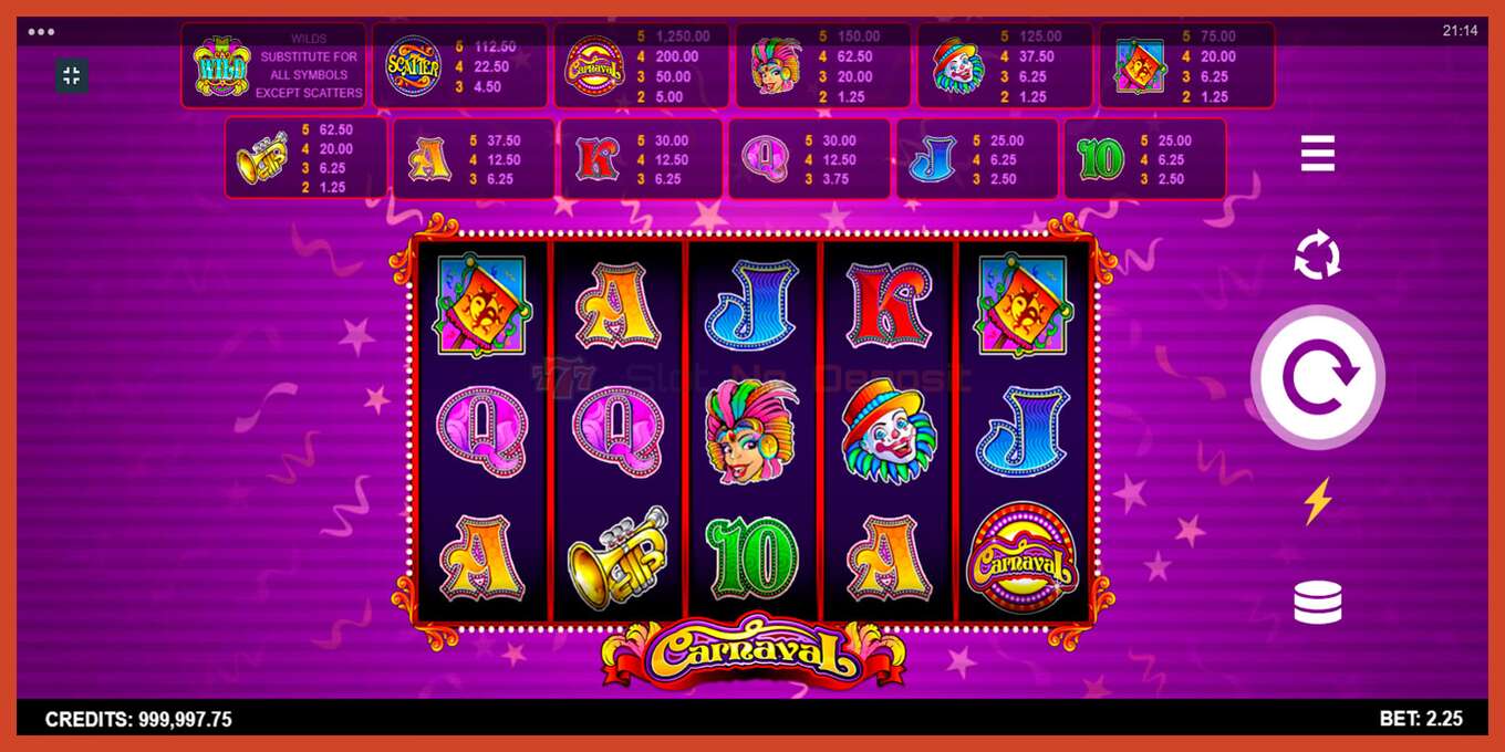 Slot screenshot: Carnaval no deposit, number - 1