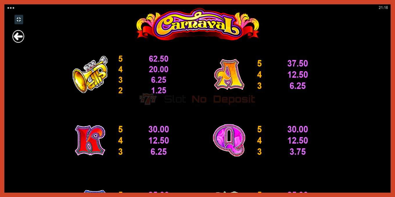 Slot screenshot: Carnaval no deposit, number - 9