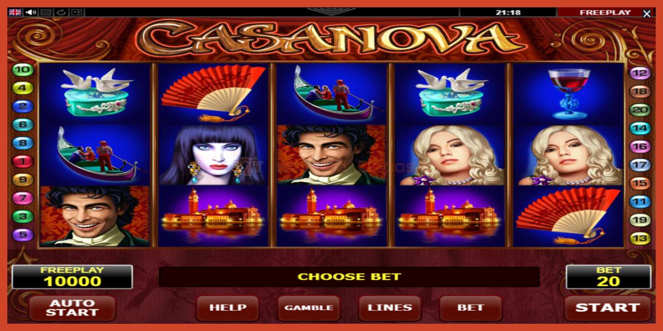 Slot screenshot: Casanova no deposit, number - 2