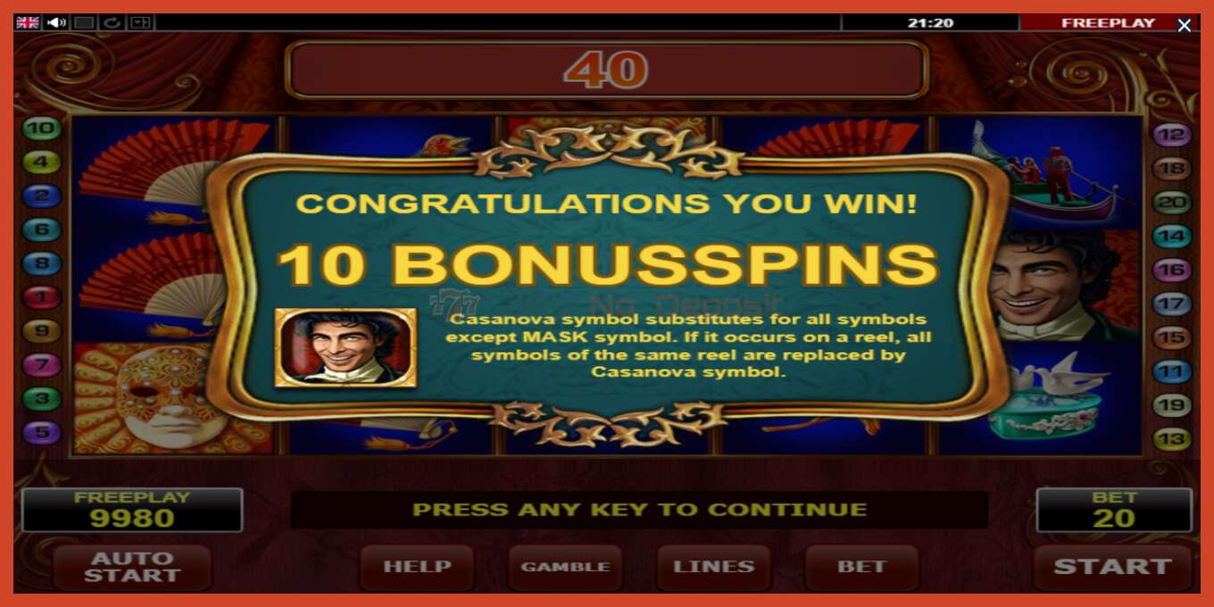 Slot screenshot: Casanova no deposit, number - 4