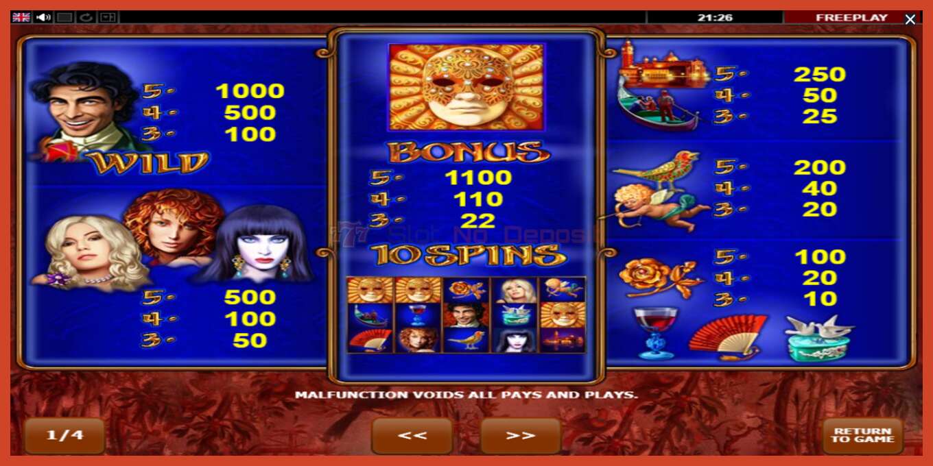 Slot screenshot: Casanova no deposit, number - 7