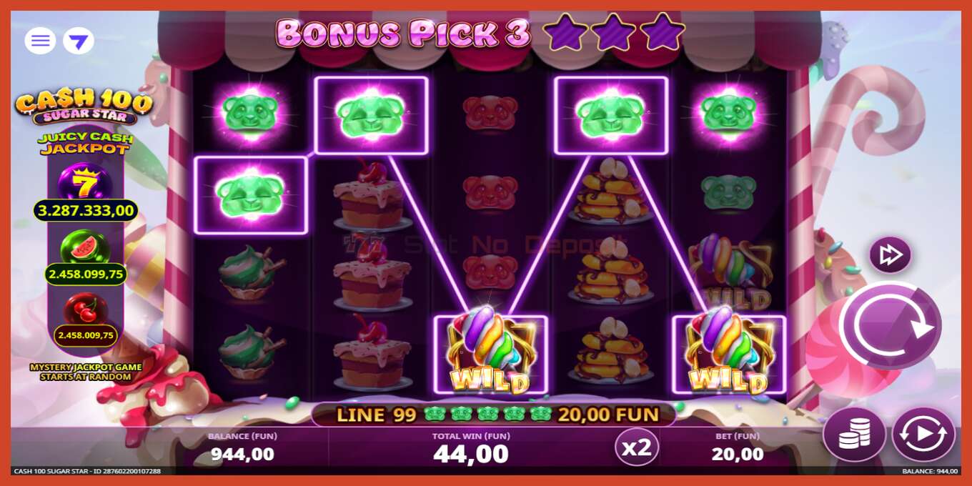 Slot скриншоту: Cash 100 Sugar Star депозит жок, саны - 3