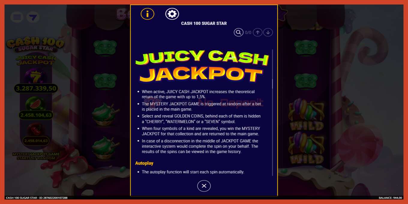 Slot скриншоту: Cash 100 Sugar Star депозит жок, саны - 5