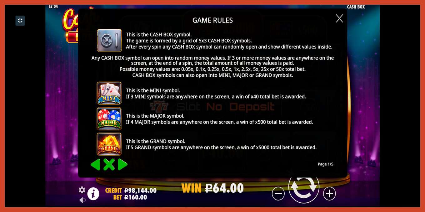 Slot screenshot: Cash Box no deposit, number - 6