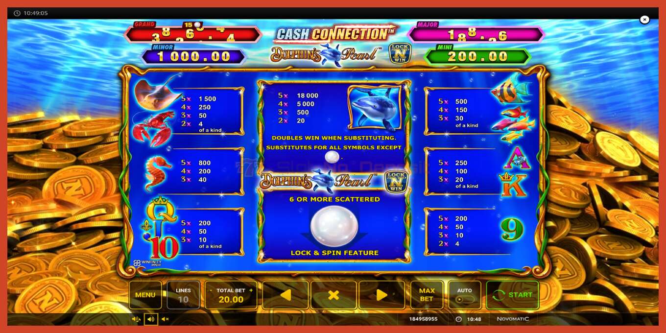 Slot screenshot: Cash Connection Dolphins Pearl no deposit, number - 5