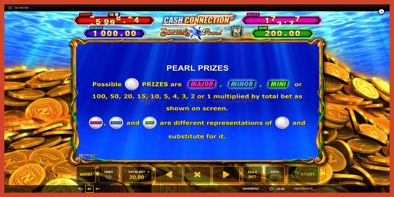 Slot screenshot: Cash Connection Dolphins Pearl no deposit, number - 6