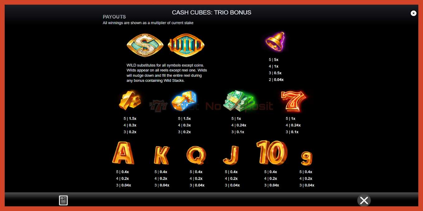 Tangkapan skrin slot: Cash Cubes: Trio Bonus tiada deposit, nombor - 5