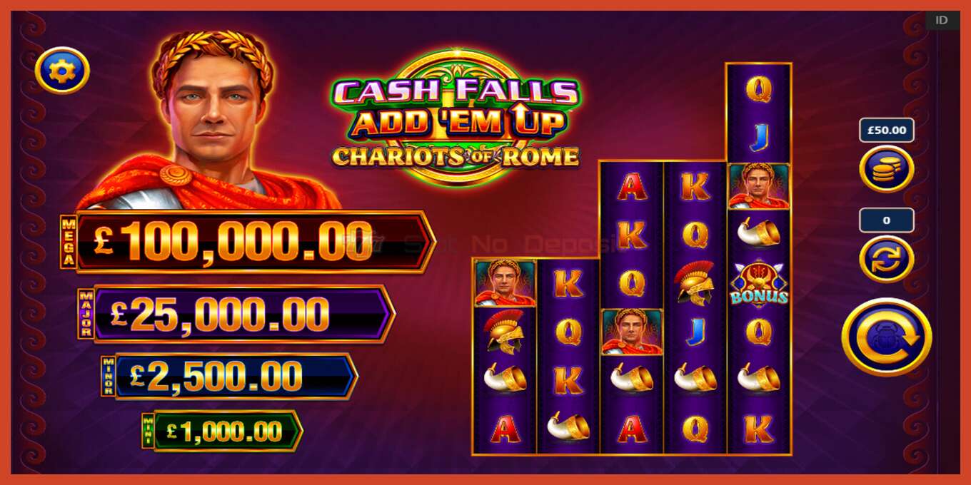 Ảnh chụp màn hình khe: Cash Falls: Add Em Up Chariots of Rome không có tiền đặt cọc, con số - 2