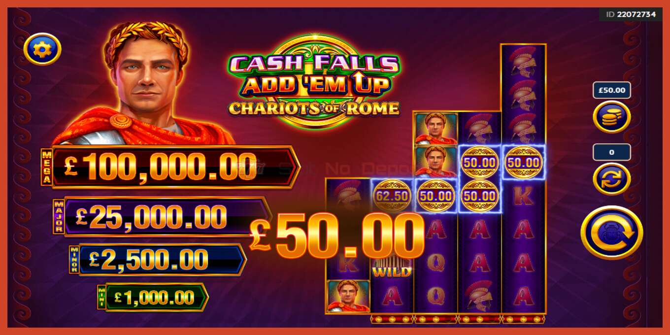 Ảnh chụp màn hình khe: Cash Falls: Add Em Up Chariots of Rome không có tiền đặt cọc, con số - 3