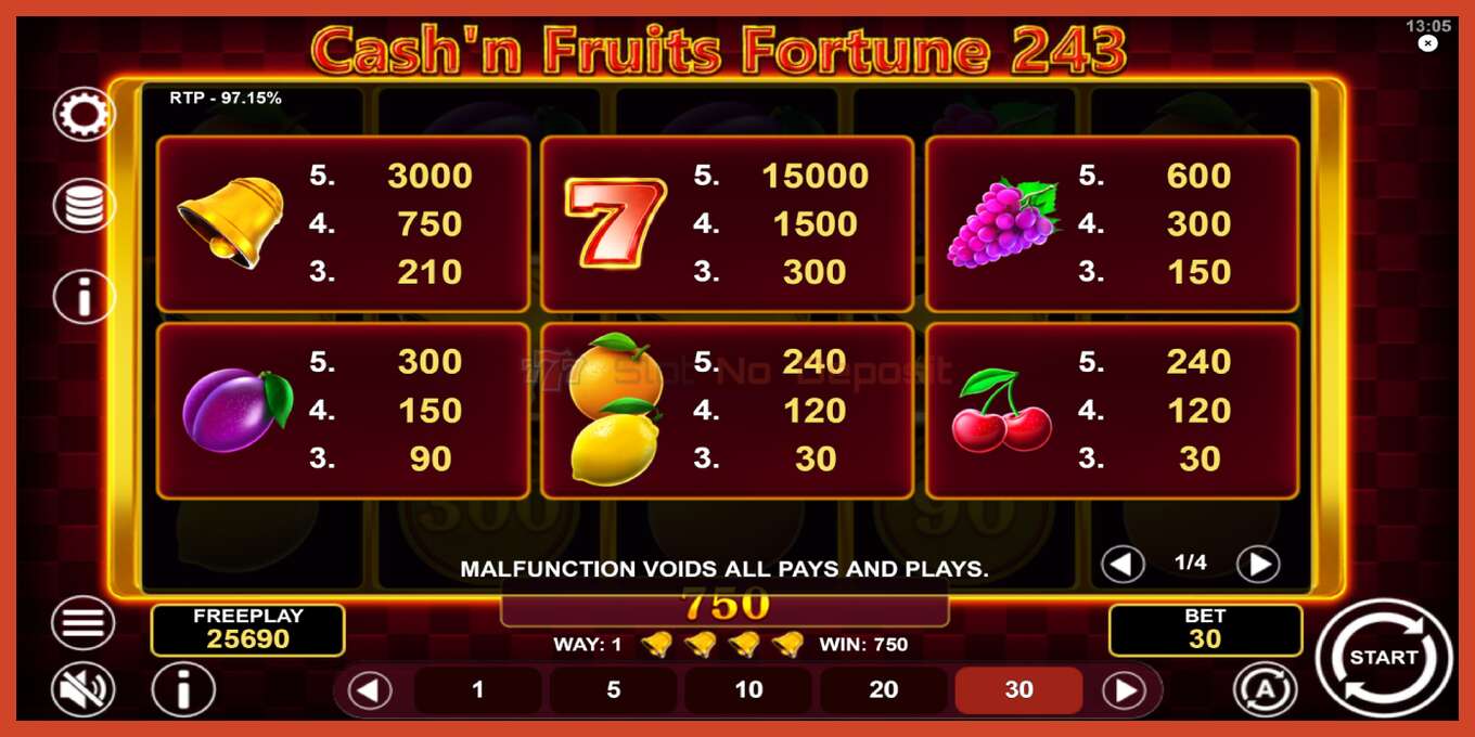 Slot screenshot: Cashn Fruits Fortune 243 bez depozita, broj - 6