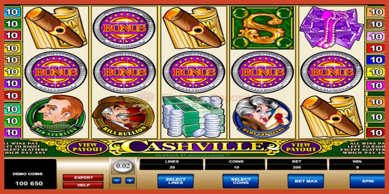 Slot screenshot: Cashville no deposit, number - 1