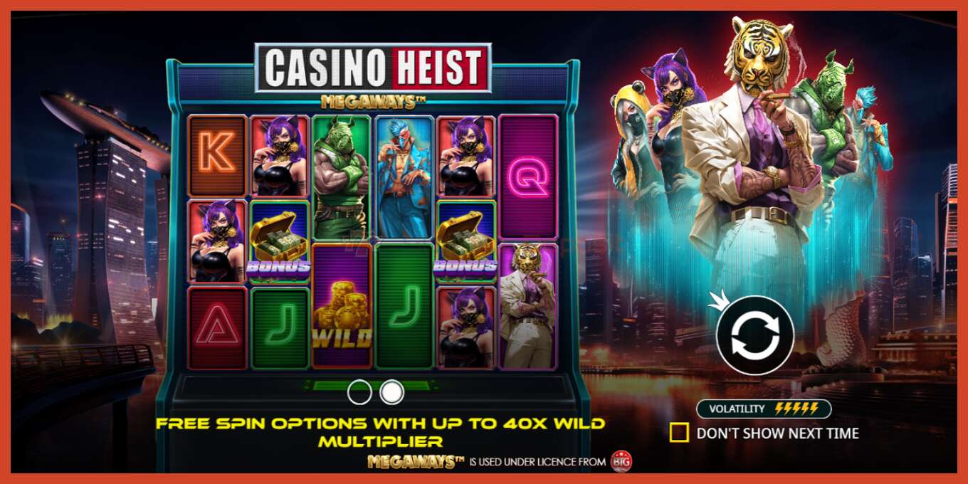 स्लॉट स्क्रीनशॉट: Casino Heist Megaways ठेव नाही, संख्या - 1