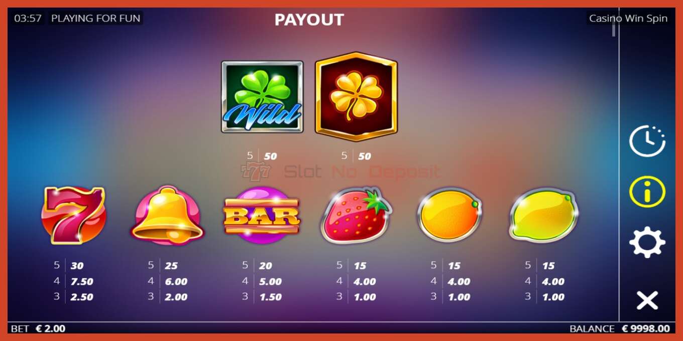 Slot skærmbillede: Casino Win Spin intet depositum, antal - 4