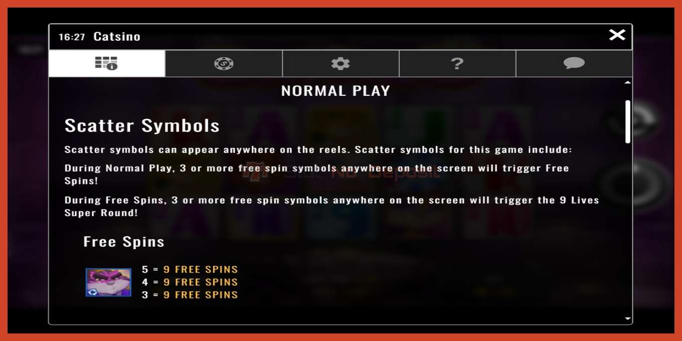 Slot screenshot: Catsino no deposit, number - 3