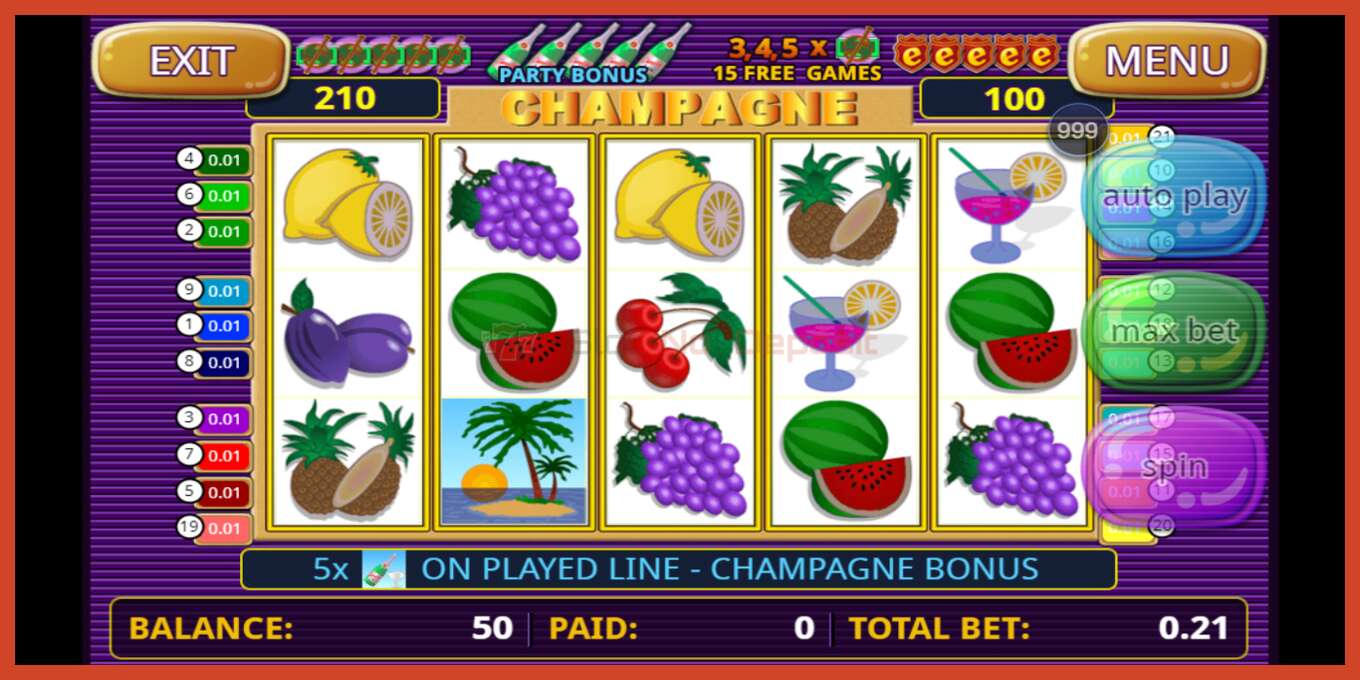 Slot screenshot: Champagne Party no deposit, number - 1