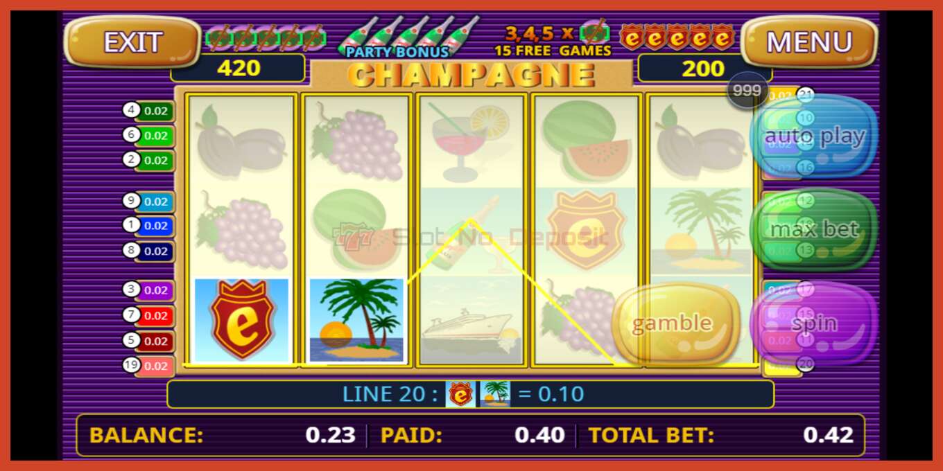 Slot screenshot: Champagne Party no deposit, number - 4