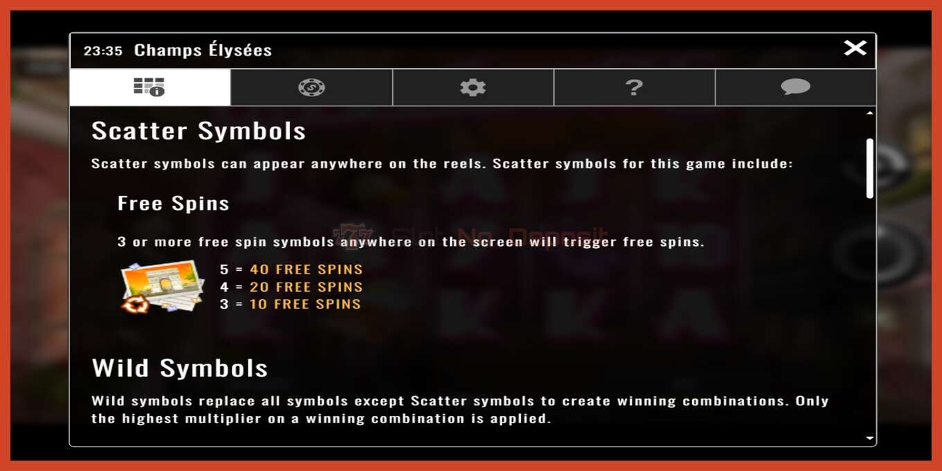 Slot screenshot: Champs-Elysees no deposit, number - 3