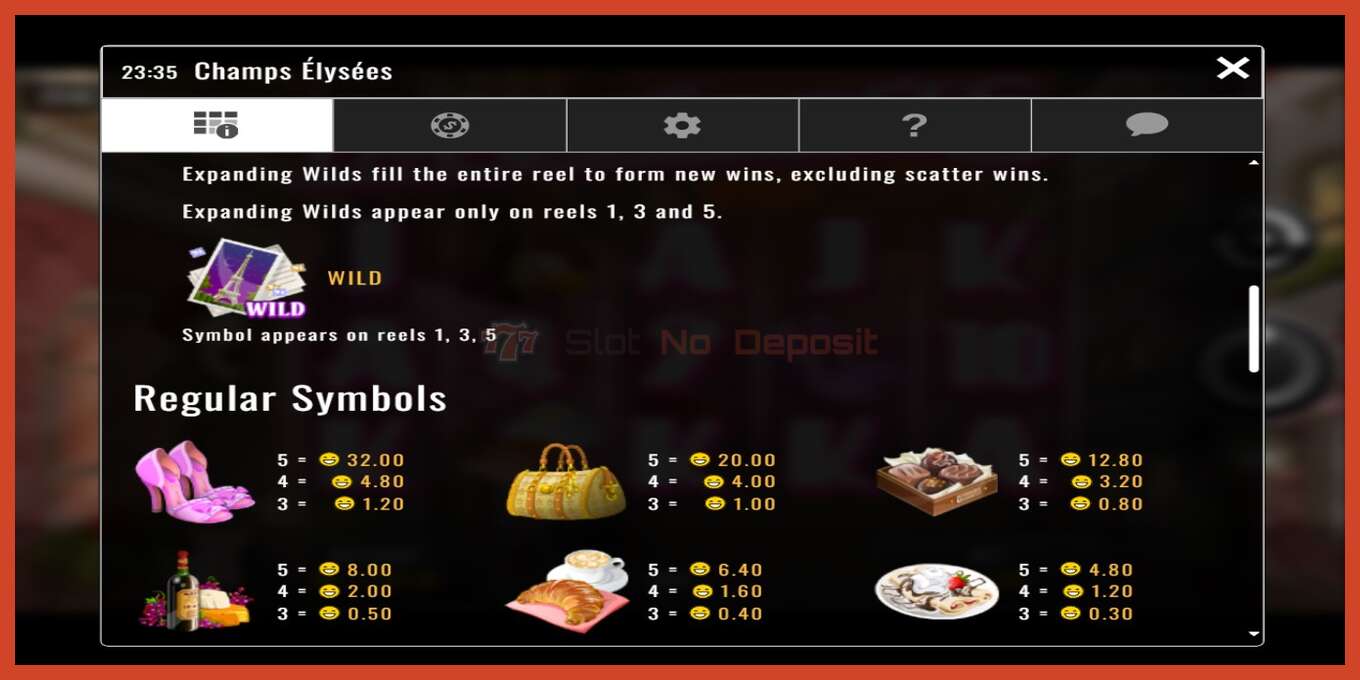 Slot screenshot: Champs-Elysees no deposit, number - 4