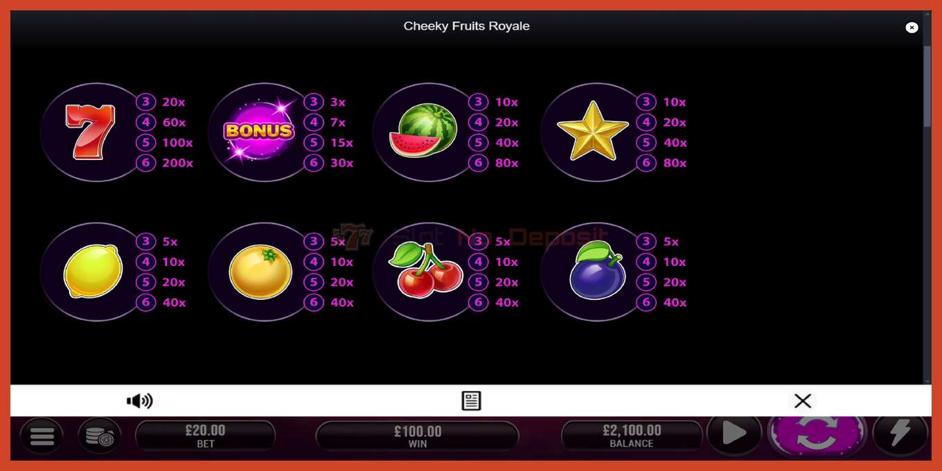 Captura de tela do slot: Cheeky Fruits 6 Royale sem depósito, número - 5