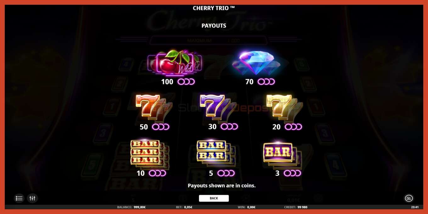 Slot screenshot: Cherry Trio no deposit, number - 5