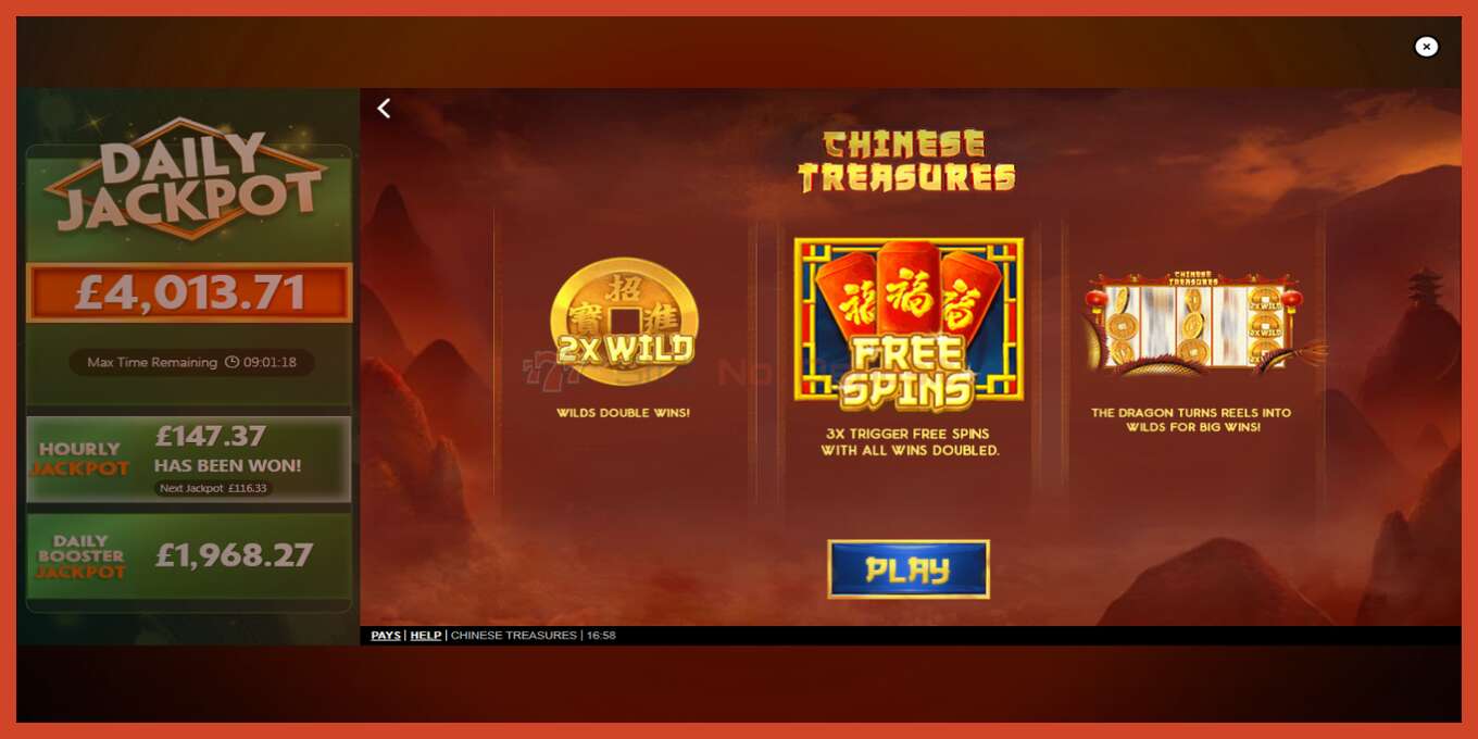 Slot screenshot: Chinese Treasures no deposit, number - 1