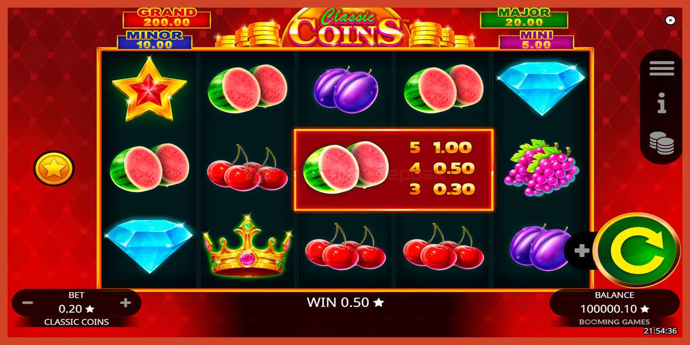 Slot skærmbillede: Classic Coins intet depositum, antal - 7