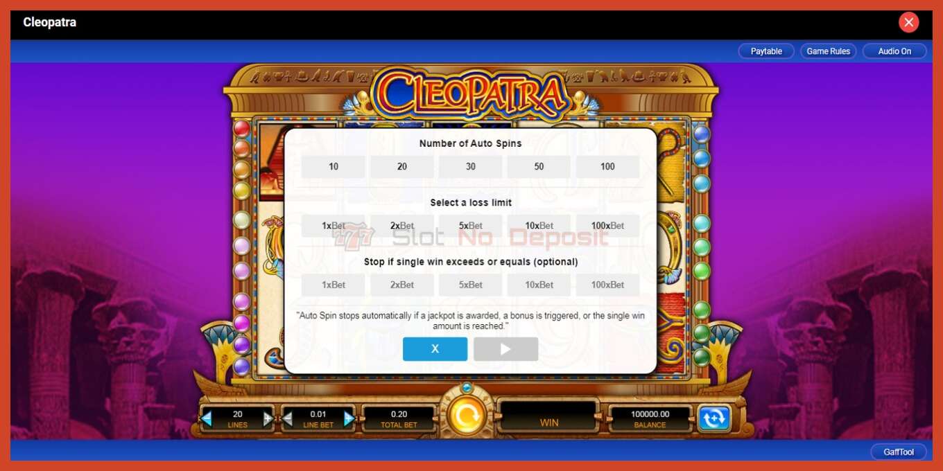 Slot screenshot: Cleopatra nincs letét, szám - 2