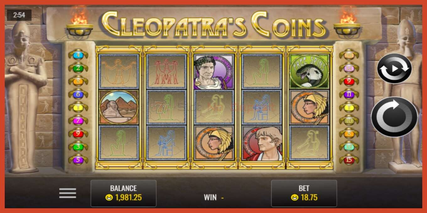 Slot screenshot: Cleopatra’s Coins no deposit, number - 1