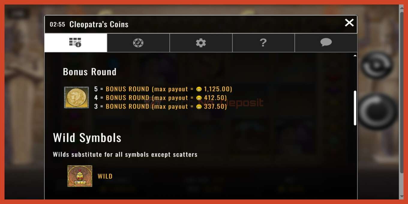 Slot screenshot: Cleopatra’s Coins no deposit, number - 4