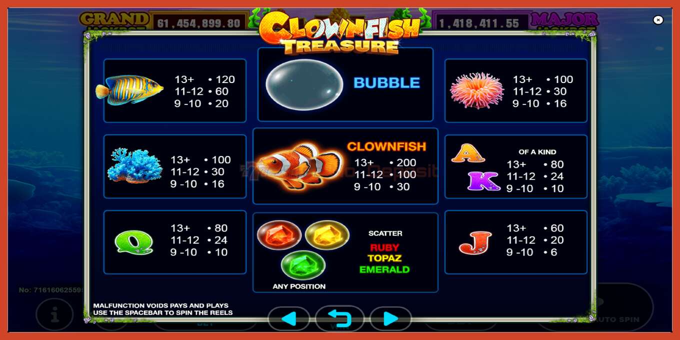 Slot screenshot: Clown Fish Treasure no deposit, number - 5