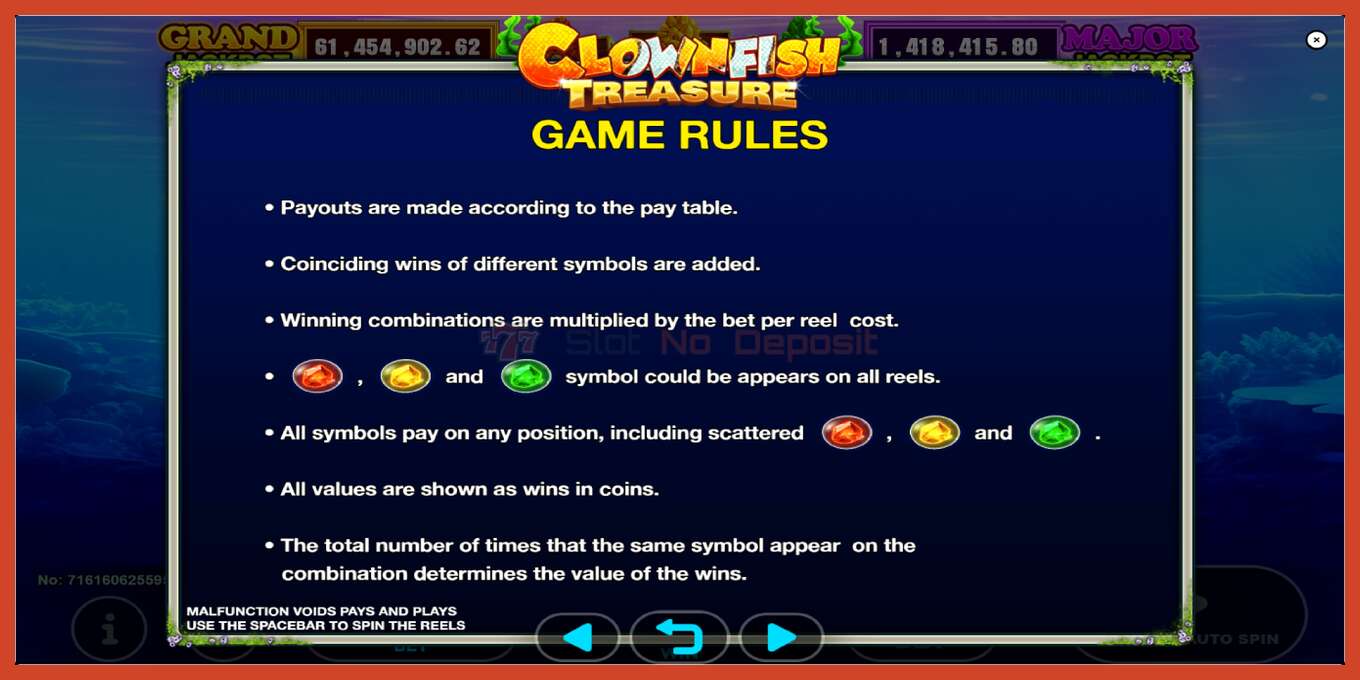 Slot screenshot: Clown Fish Treasure no deposit, number - 6