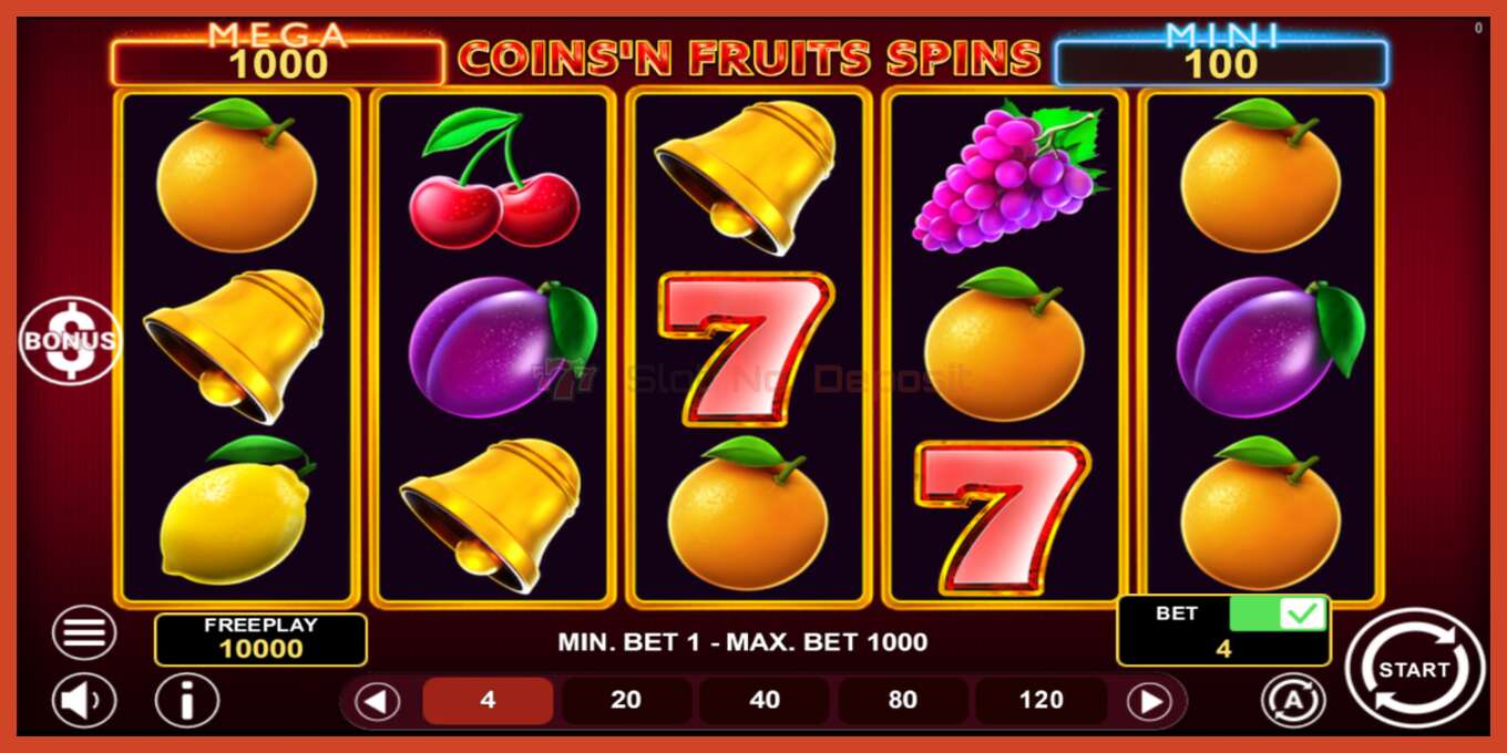 Ảnh chụp màn hình khe: Coinsn Fruits Spins không có tiền đặt cọc, con số - 2