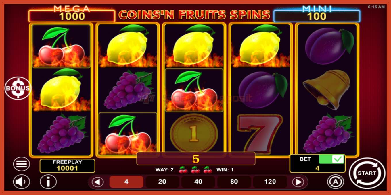 Ảnh chụp màn hình khe: Coinsn Fruits Spins không có tiền đặt cọc, con số - 3