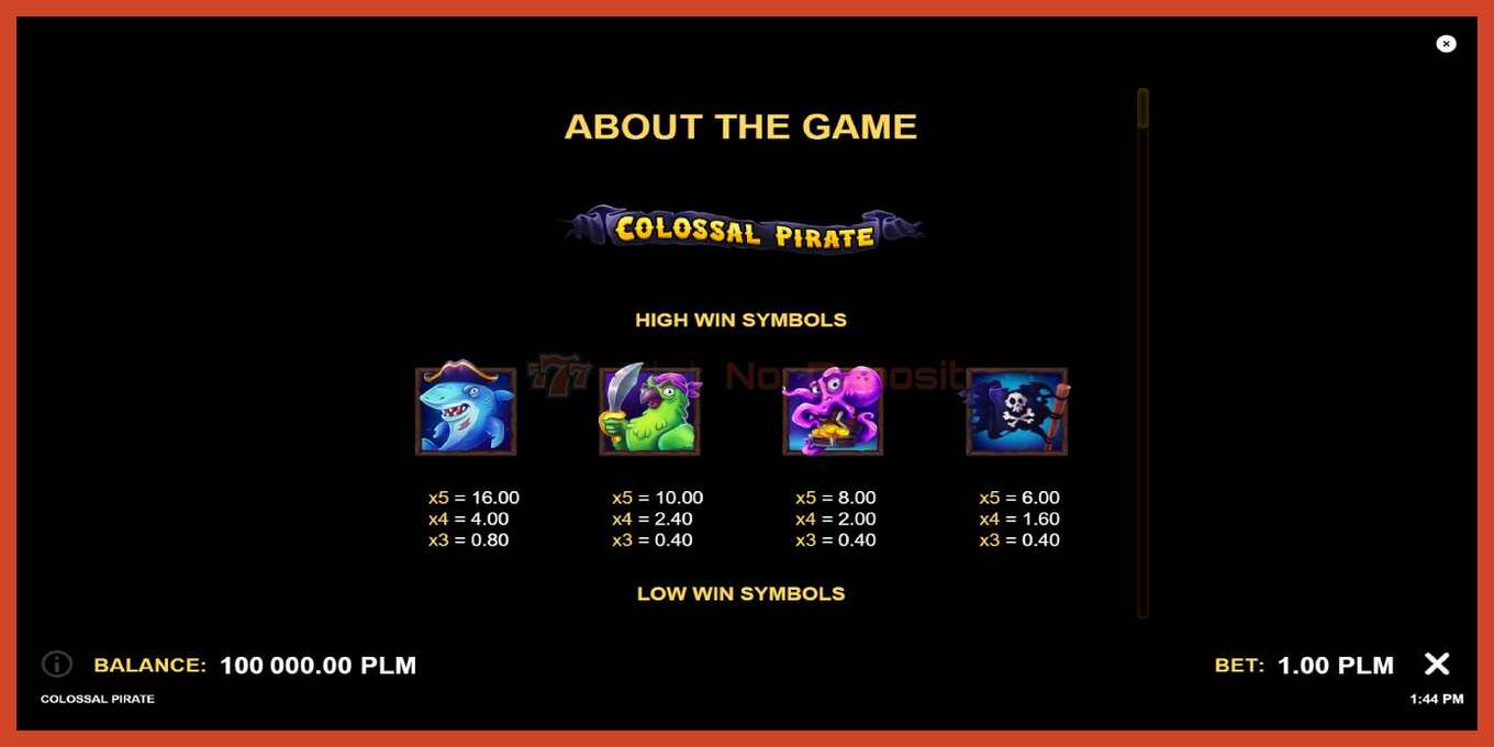 Slot screenshot: Colossal Pirate no deposit, number - 7