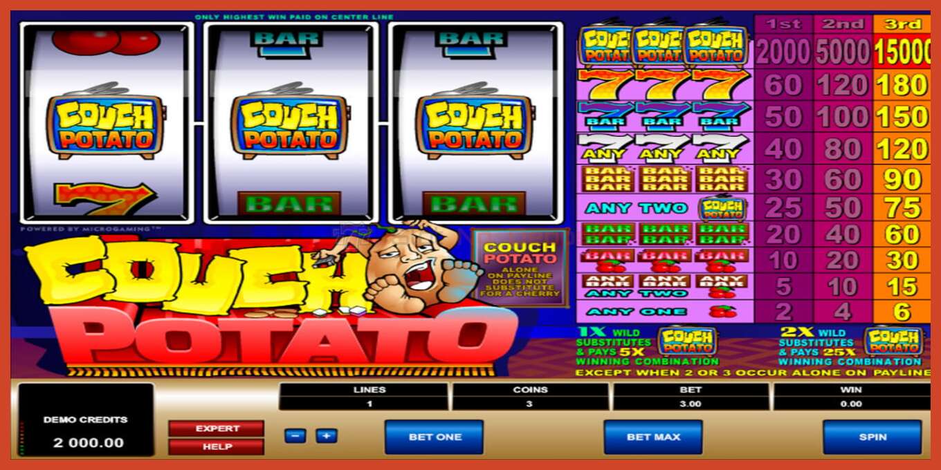 Slot screenshot: Couch Potato no deposit, number - 1