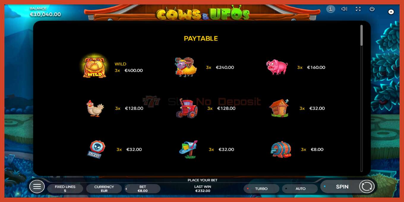 Slot screenshot: Cows & UFOs no deposit, number - 6