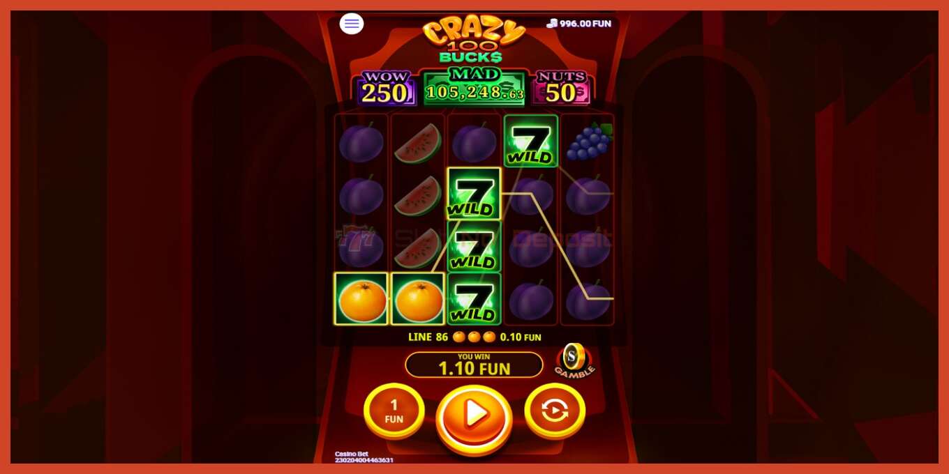 Slot screenshot: Crazy 100 Bucks no deposit, number - 2