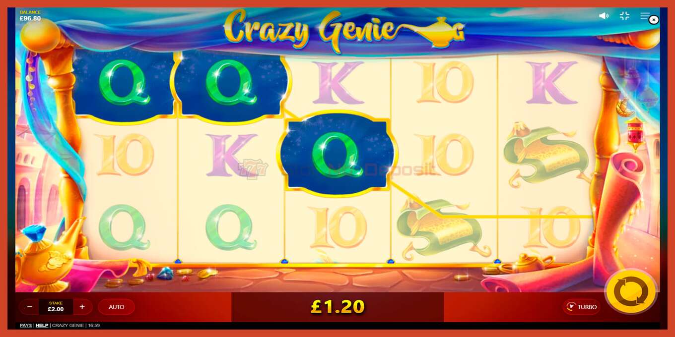 Tangkapan skrin slot: Crazy Genie tiada deposit, nombor - 3