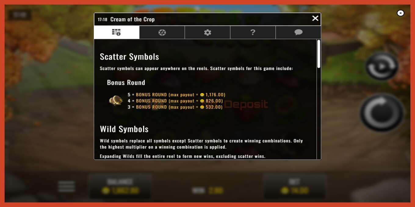 Slot screenshot: Cream of the Crop no deposit, number - 5