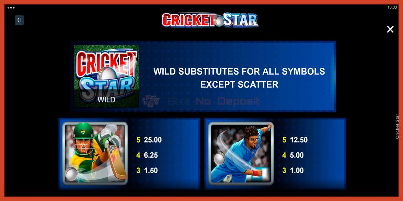 Slot screenshot: Cricket Star no deposit, number - 3