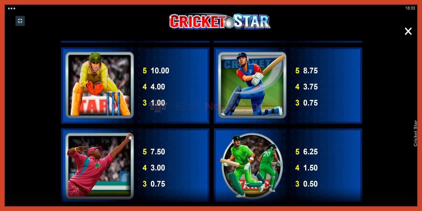 Slot screenshot: Cricket Star no deposit, number - 4