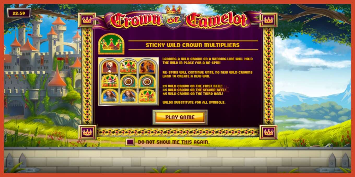 Slot pantaila-argazkia: Crown of Camelot gordailurik ez, zenbakia - 1