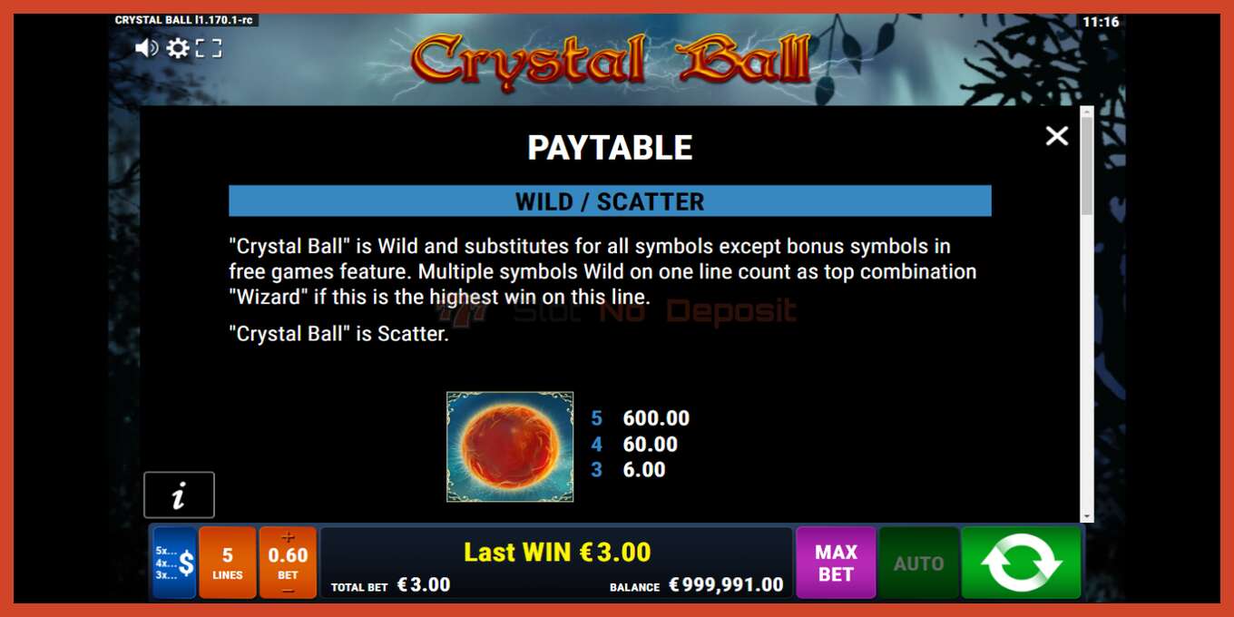 Slot screenshot: Crystal Ball no deposit, number - 5