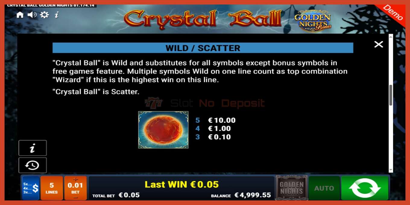 Slot screenshot: Crystal Ball Golden Nights no deposit, number - 4